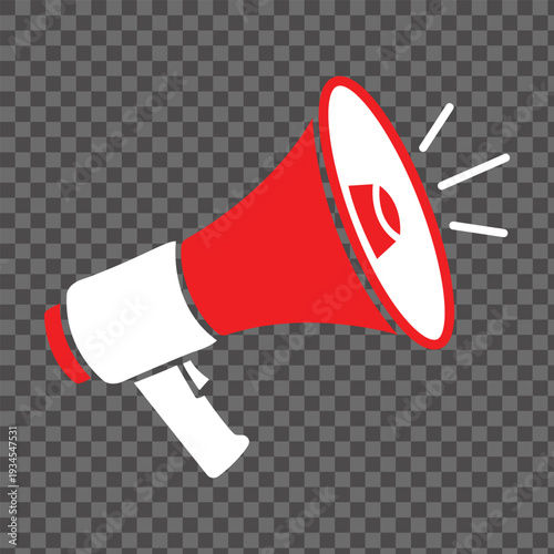 Red Megaphone Loudspeaker with Sound Waves Announcement Icon Isolated on Transparent Background