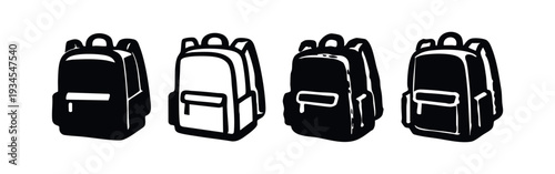 Stylized Black Backpack with Zipper Icons Collection for Various Purposes