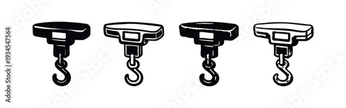 Stylized Black Hanging Scale Icons Collection for Industrial Use