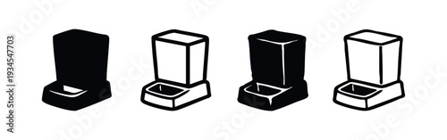 Clean Vector Icons Representing Automatic Pet Food Dispensers in Various Styles