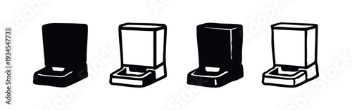 Modern Automatic Pet Feeder Vector Icon Collection with Solid and Line Art Variations
