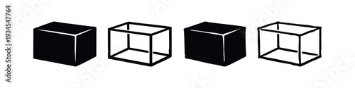 Rectangular Box Icon Set | 3D Shape Black Silhouette Vector Illustration