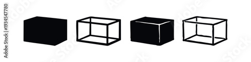 Rectangular Box Icon Set | 3D Shape Black Silhouette Vector Illustration
