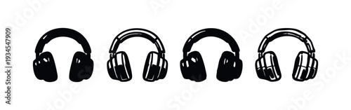 Hand-drawn style over-ear headphones vector icons. Sketchy audio devices for listening to music.