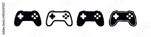 Collection of game controller icons. Modern video game gamepad symbols in flat and outlined styles.