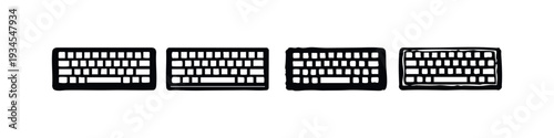 Collection of computer keyboard icons. Top view input device symbols in various styles.
