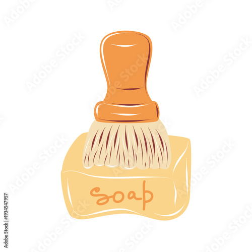 Hand brush with soap illustration. Cleaning tool icon isolated, perfect for hygiene concepts, household designs, packaging, laundry themes and sanitation graphics.