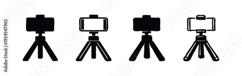Phone Camera Tripod Stand Vector Icons