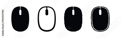 Computer Mouse Top View Icons Set in Minimalist Solid and Outline Styles