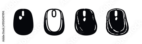 Ergonomic Computer Mouse Icons Set with Stylized Solid and Outline Designs