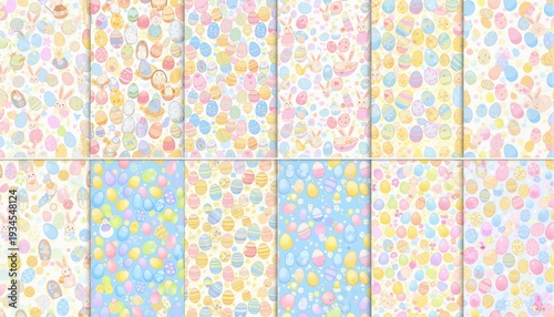Set of easter seamless patterns. collection of colorful textures
