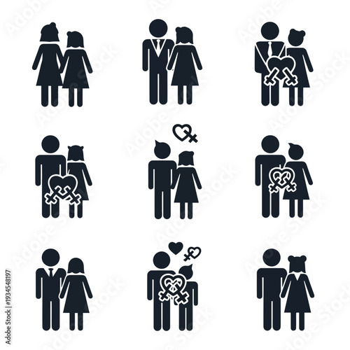 Vector graphics of various couples and people in relationships