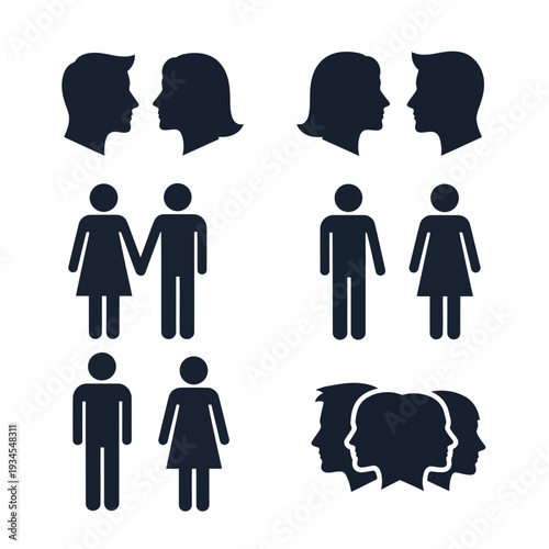Silhouette icons of people talking and in relationships
