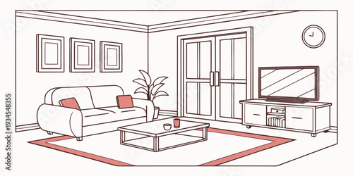 A cozy living room with a large window and a flat-screen television.