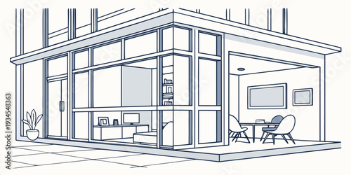 Modern architectural design with large windows and open space