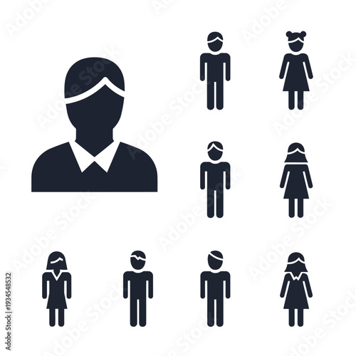 Silhouette of Icons: Minimalist silhouette icons of individuals represent the diversity of people, ideal for digital design and thematic concepts. 