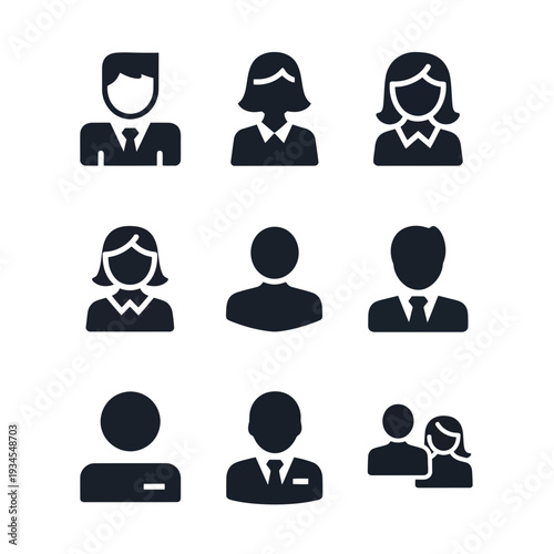 Human Icon Collection: An array of simple, elegant icons representing individuals and groups, ideal for web design, app interfaces, or user interface illustrations. 
