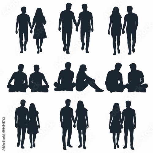 Silhouette Couple Moments: Capturing the essence of connection through intimate poses, these silhouettes portray the silent language of love and companionship between a couple.