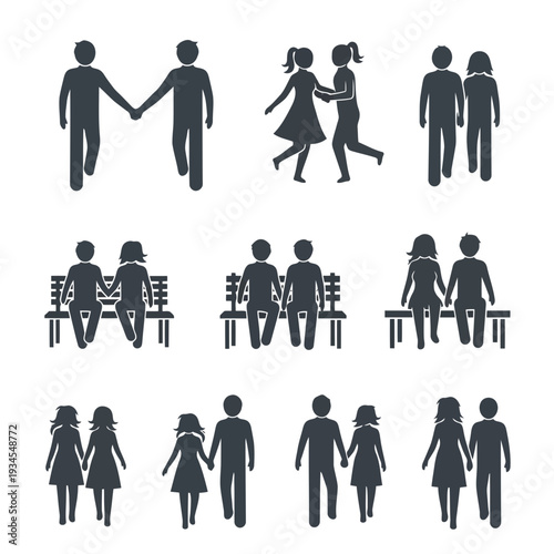 Love in Simplicity: A heartwarming collection of minimalist illustrations, each depicting the essence of partnership and affection, from holding hands to shared moments of joy. 