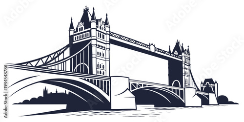 The iconic tower bridge of london in a black and white illustration