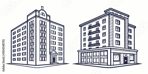 Two distinct buildings showcasing unique architectural designs and features