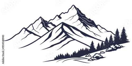 Majestic mountain range with snow-capped peaks and dense forest at the base