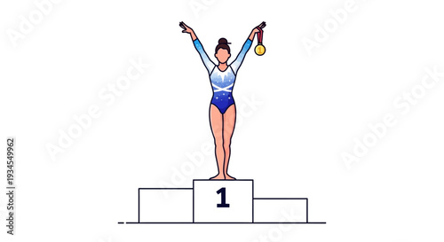 Gymnast Wins Gold Medal Stands Victorious on Podium at Championship Competition