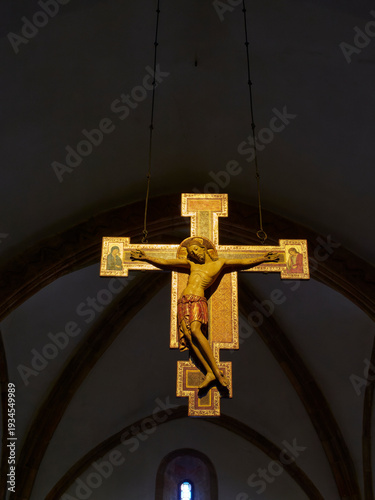 Detall crucifix in Church of Santa María de la Oliva, Villaviciosa, Principality of Asturias, Spain.