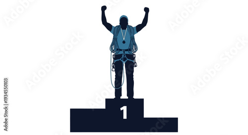 Silhouette of Climber on Podium Celebrating Victory and Achievement