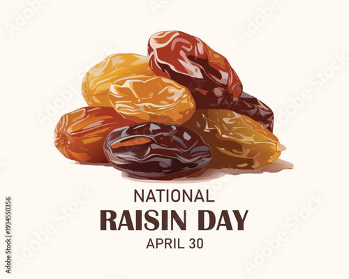 National Raisin Day vector illustration. Pile of raisins vector. Dried grapes drawing. April 30 every year. Important day