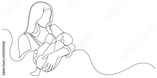 Mother and baby line art vector illustration, mothers day line art style vector illustration