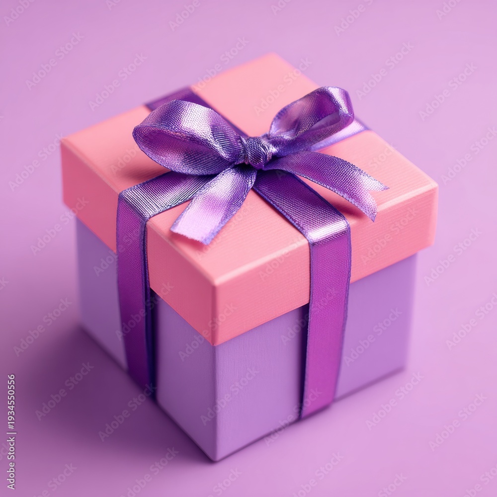 Obraz premium Pink and purple gift box tied with satin ribbon