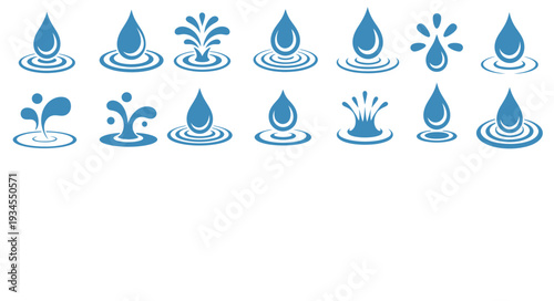 collection of blue water drop icons with ripples 