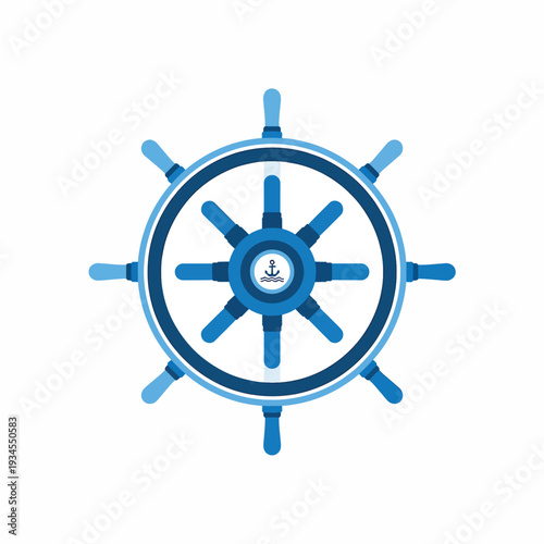 Blue Ship Wheel with Anchor Icon.