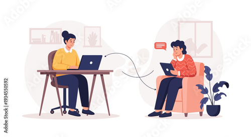 Remote Work and Online Communication: Digital Collaboration and Virtual Connection Illustration