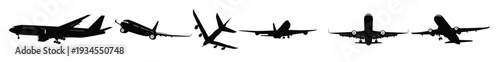 collection of different airplane silhouettes isolated