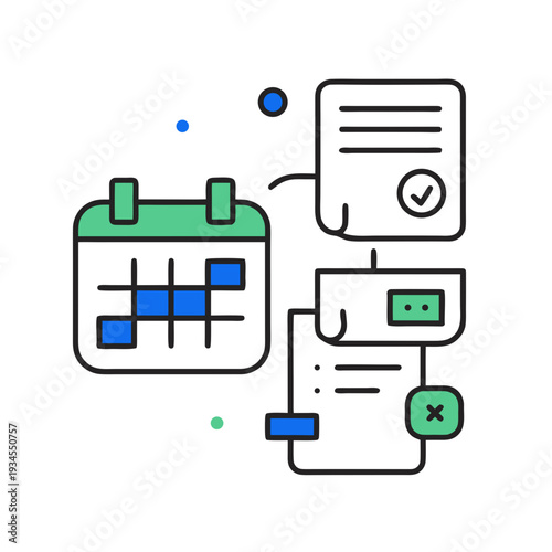 A flowchart showing a checklist and documents connected to a calendar