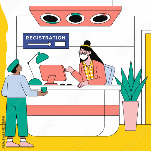 A man checking in at a hotel reception desk