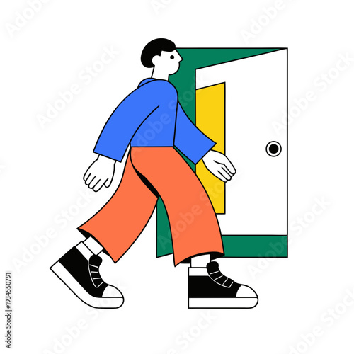 A person stepping through a doorway