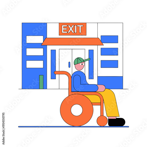 A man in a wheelchair exiting a building