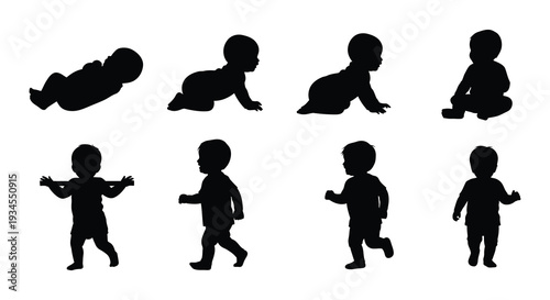 Silhouettes depicting the developmental stages of a baby s first year