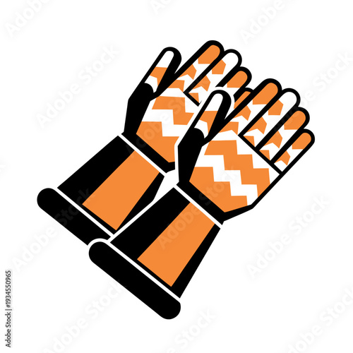 A pair of orange and white work gloves