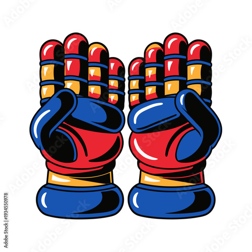 A pair of boxing gloves with red and blue colors