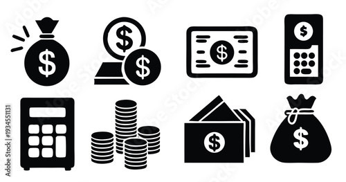 dollar symbol icons set on transparent background money