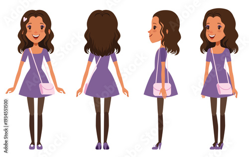 full length portrait of cute brunette girl character