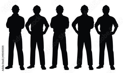 full length silhouette of five engineers wearing hard hats