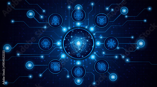 An innovative and creative light bulb concept incorporating advanced smart digital technology. A futuristic light bulb with integrated circuits and data connectivity for business applications.