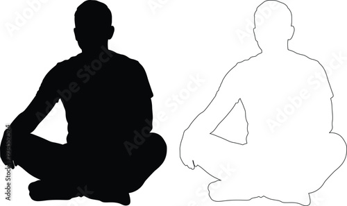 Silhouette of a person meditating in two contrasting poses against a plain background