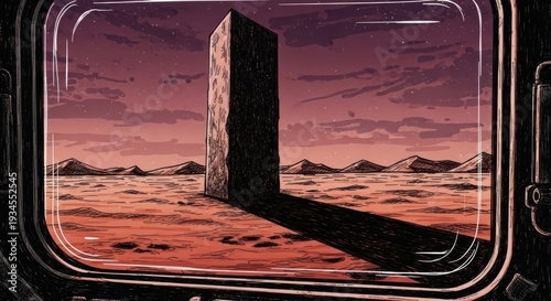 Wallpaper Mural Mysterious Monolith on a Desert Planet Viewed Through a Spaceship Window Torontodigital.ca