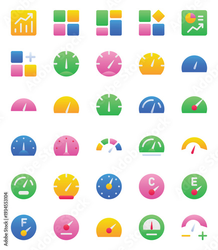 Gradient color icons set for Dashboard Speedometer